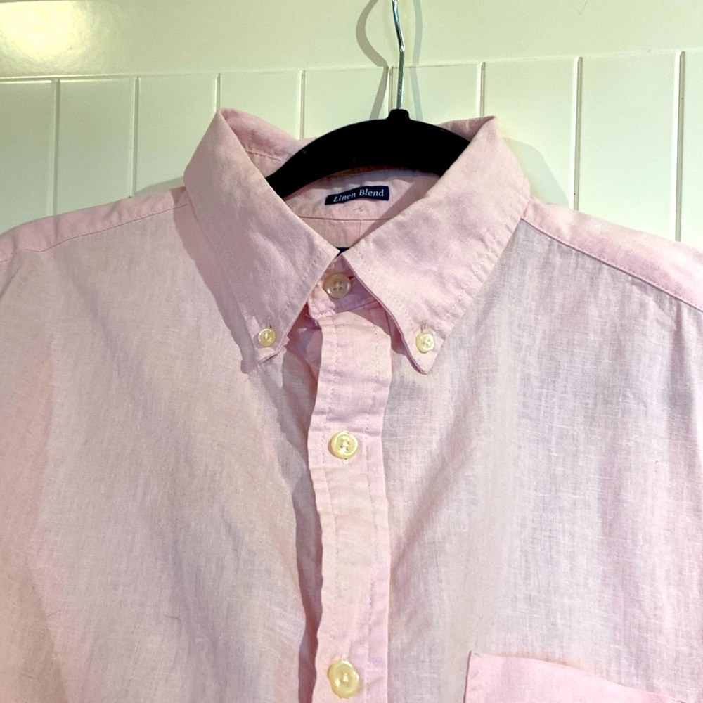 ♥️ HOST PICK ♥️ CHAPS men’s pink linen blend short sleeve L - Picture 4 of 10
